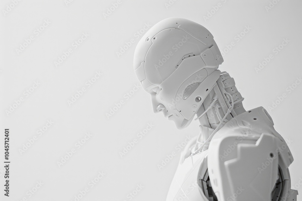 A robot suspended in the air, without any visible support or base