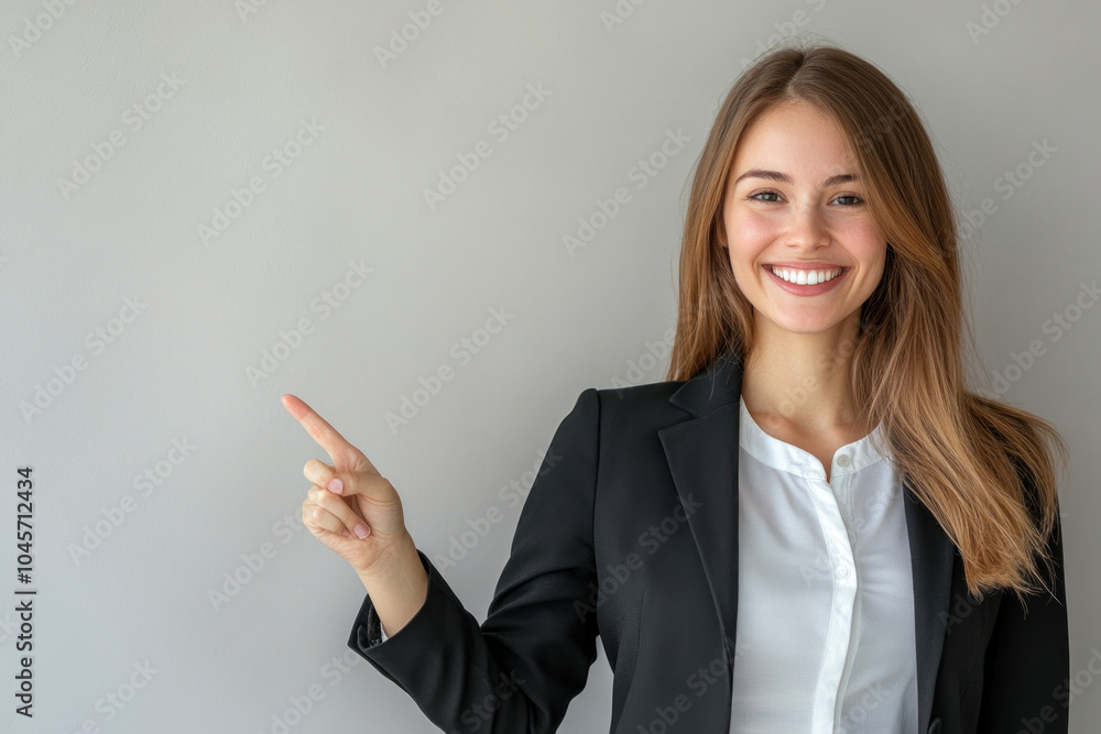 Woman in business suit pointing upward, intense expression. Room with modern decor, large windows. Dynamic gesture, confident stance. Woman in business suit pointing upward, intense expression. Room with modern decor, large windows. Dynamic gesture, confident stance.