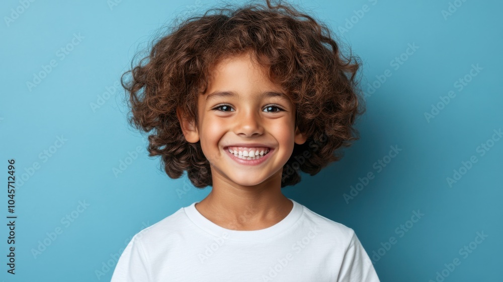 家族やライフスタイルのデザインのための青い背景に、喜びに満ちた笑顔の子供の肖像画 家族やライフスタイルのデザインのための青い背景に、喜びに満ちた笑顔の子供の肖像画