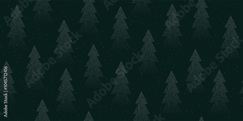 Seamless holiday pattern, Christmas trees. Forest and snowflakes on a green background. Holiday background for wrapping paper, wallpaper.