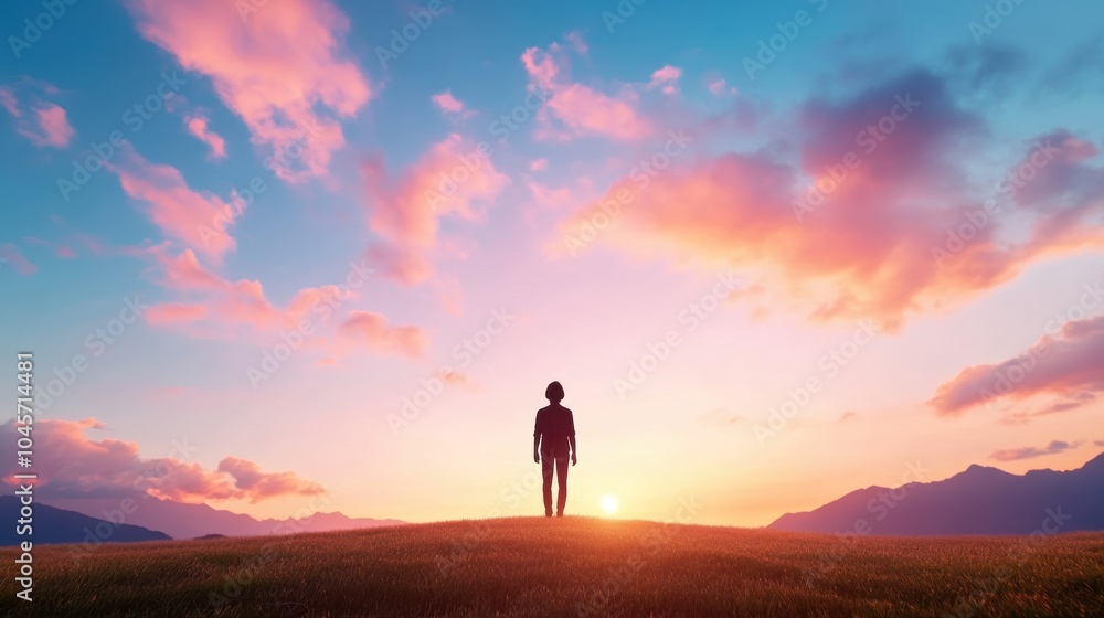 A silhouette of a lone figure standing against a stunning sunset, representing peace and reflection. A silhouette of a lone figure standing against a stunning sunset, representing peace and reflection.