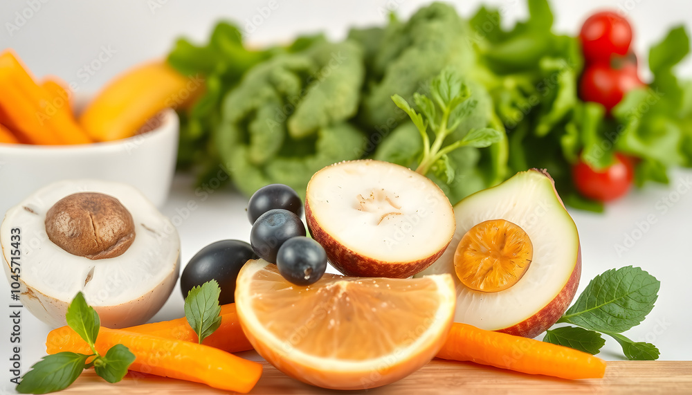 Balanced clean eating nutrition, food rich in vitamin a isolated with white highlights, png Balanced clean eating nutrition, food rich in vitamin a isolated with white highlights, png