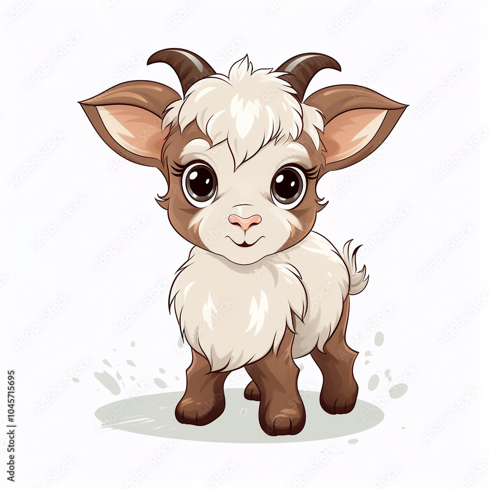 Adorable Baby Goat Cartoon with Big Eyes and Horns Adorable Baby Goat Cartoon with Big Eyes and Horns
