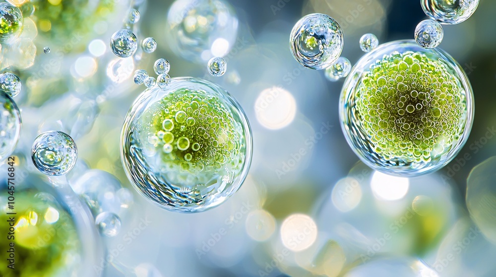 Microscopic Green Cells in Light Suspension Microscopic Green Cells in Light Suspension