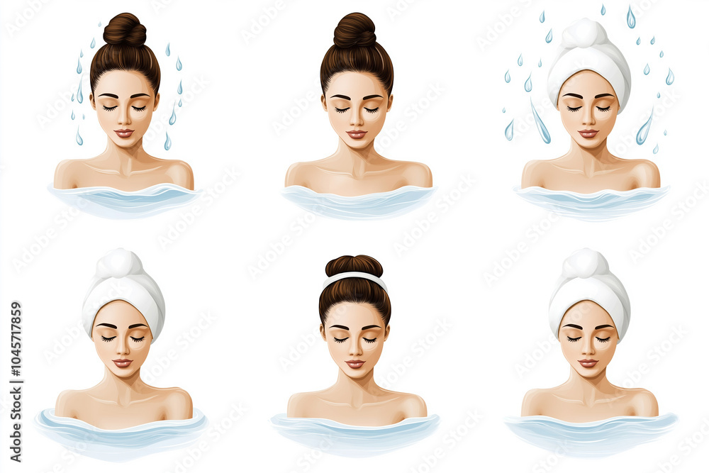 A calming skincare routine with a woman using various facial treatments at home A calming skincare routine with a woman using various facial treatments at home