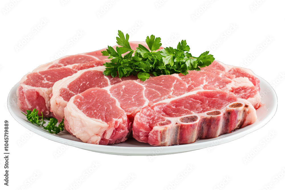 Front full-length view of pork chops, isolated on a clear background. Front full-length view of pork chops, isolated on a clear background.