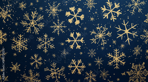 Elegant wrapping paper featuring golden snowflakes on a rich blue background, perfect for holiday gift presentations and celebrations