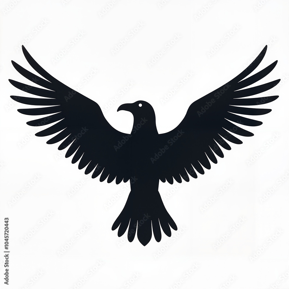 Fototapeta premium Eagle Silhouette in Black Symbolizing Freedom and Power Against White Background