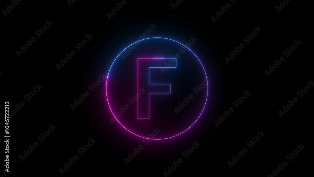 Glowing Neon Letter F in Circle Glowing Neon Letter F in Circle