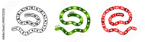 Snake board funny game for kids in cartoon style with numbers. Platform game with dice.
