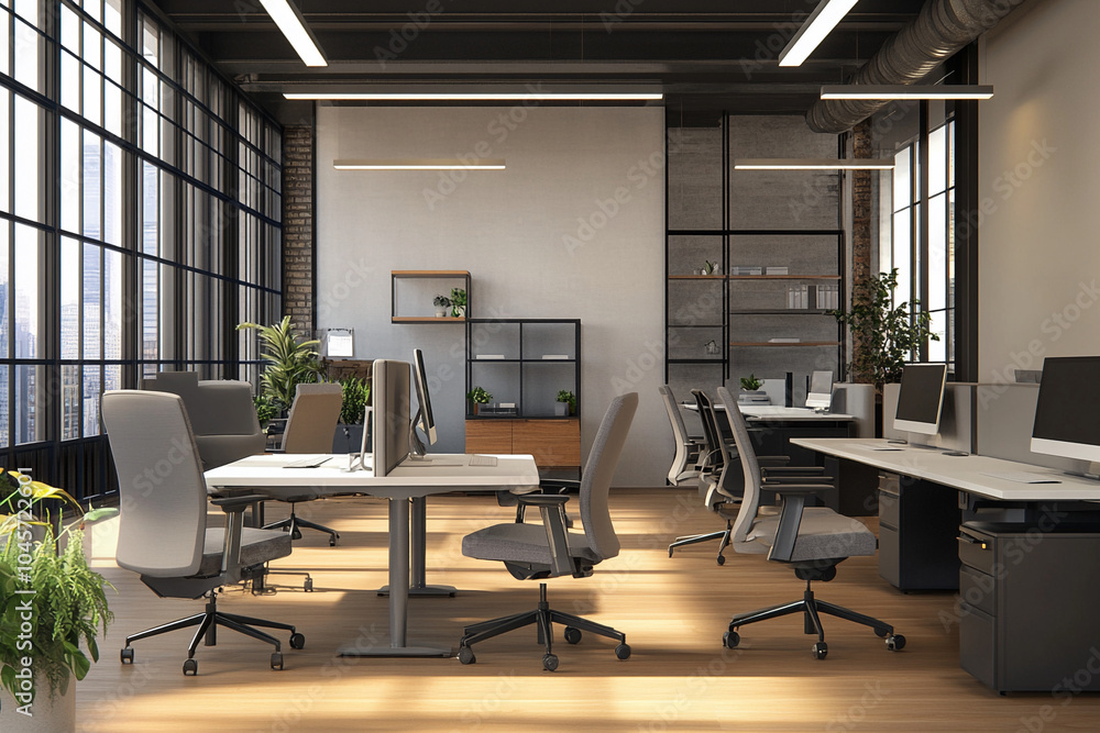 Tech-Driven Office with Ergonomic Furniture Tech-Driven Office with Ergonomic Furniture