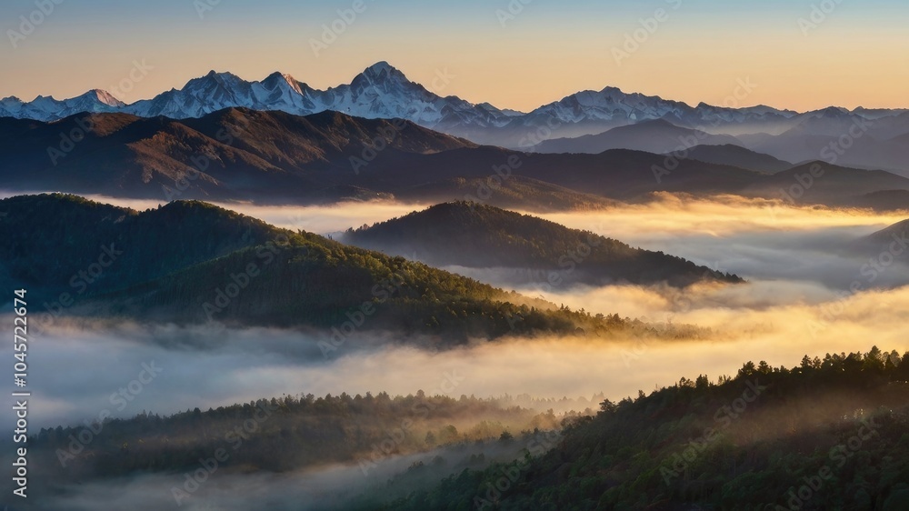 Obraz premium Misty mountain range at dawn 