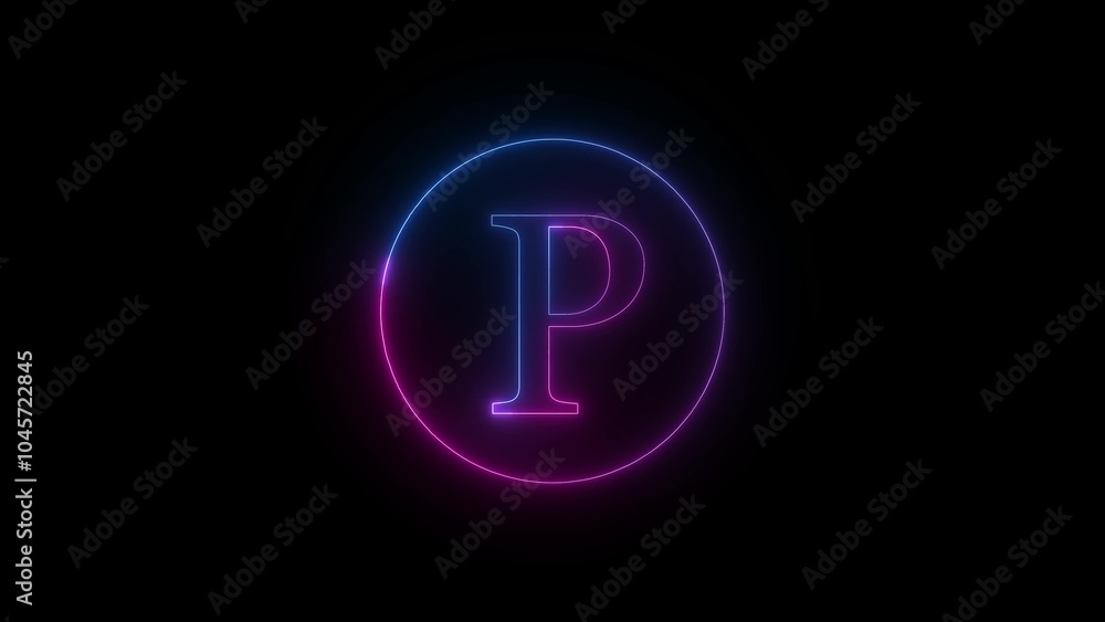 Glowing Neon Letter P in Circle Glowing Neon Letter P in Circle