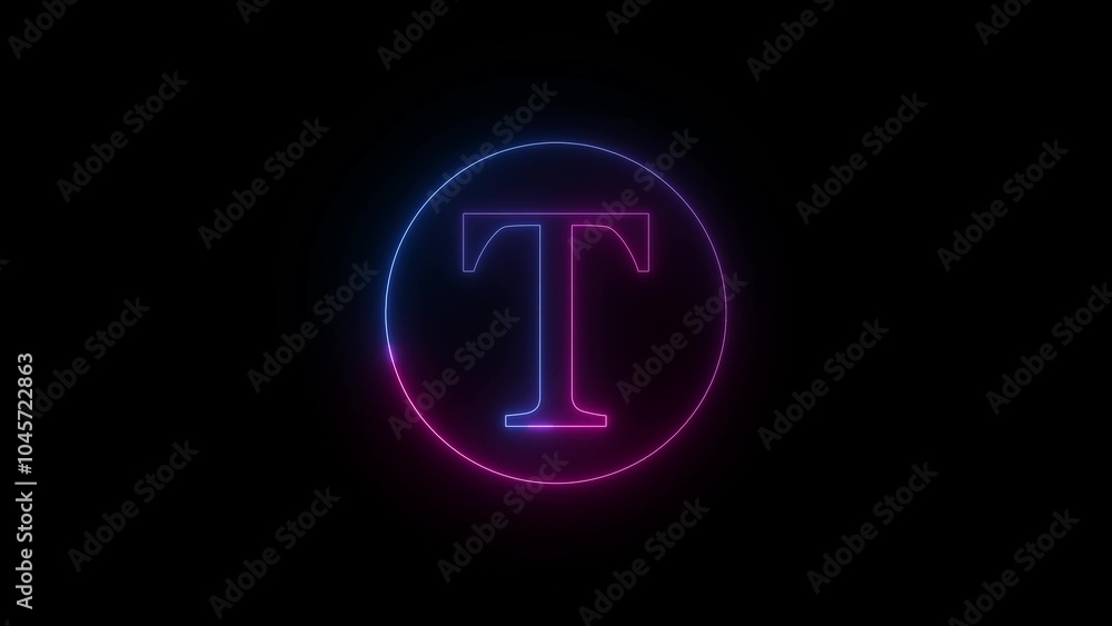 Glowing Neon Letter T in Circle Glowing Neon Letter T in Circle