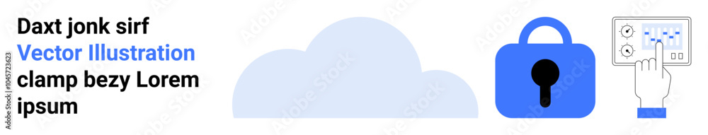 Cloud, a blue lock, and a hand interacting with a control panel represent data security, user interface design, and cloud storage privacy. Ideal for tech, cloud computing, cybersecurity, data Cloud, a blue lock, and a hand interacting with a control panel represent data security, user interface design, and cloud storage privacy. Ideal for tech, cloud computing, cybersecurity, data