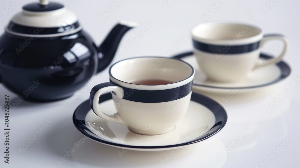 Closeup tea set on white background. Closeup tea set on white background.