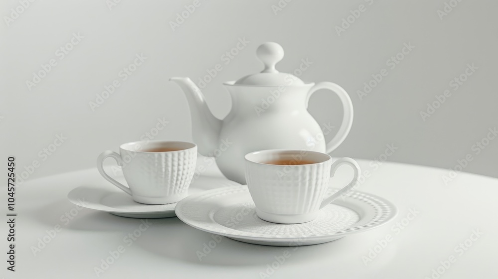 Fototapeta premium Closeup tea set on white background.
