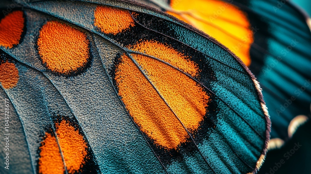 Close up of Blue and Orange Butterfly Wing Texture with Macro Photography Close up of Blue and Orange Butterfly Wing Texture with Macro Photography