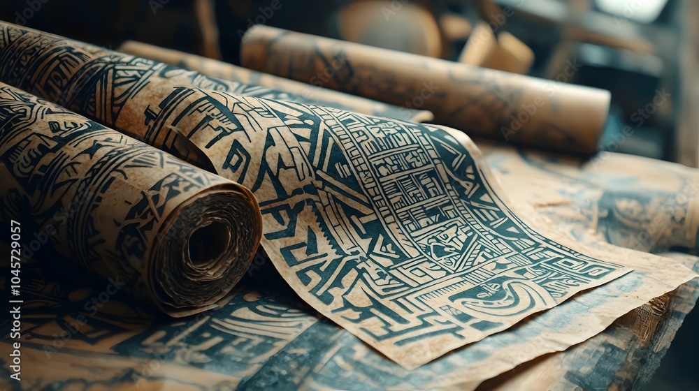 Closeup view of intricately designed tribal tattoo patterns traced on transfer paper showcasing the cultural and elements of this traditional body art form Closeup view of intricately designed tribal tattoo patterns traced on transfer paper showcasing the cultural and elements of this traditional body art form