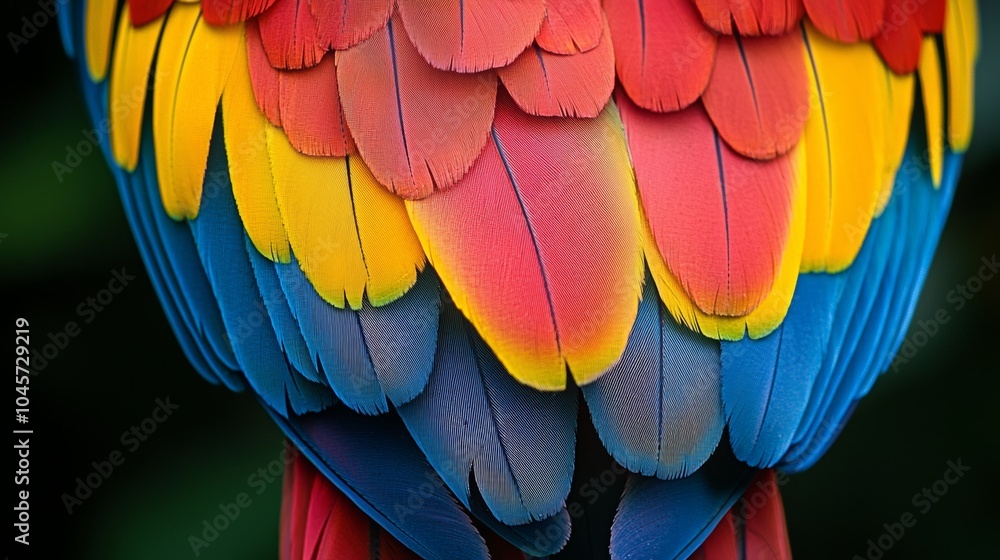 Fototapeta premium Colorful Parrot Feathers Close Up Tropical Bird Texture Background