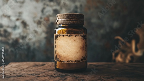 A vintage antique jar featuring a blank label area, perfect for creative labeling and display. The rustic design adds a touch of elegance to any setting.