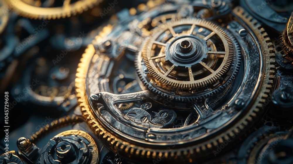 Closeup of Intricate Mechanical Gears Clockwork Steampunk Precision Engineering Indust Closeup of Intricate Mechanical Gears Clockwork Steampunk Precision Engineering Indust