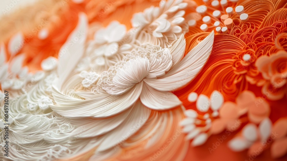 Abstract Paper Flower Art Orange and White Floral Design Abstract Paper Flower Art Orange and White Floral Design