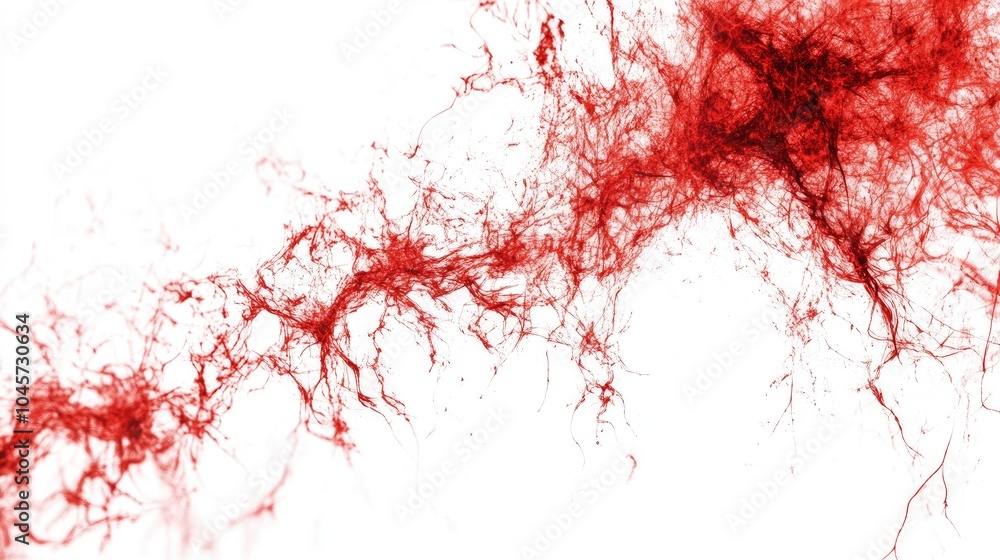 Fototapeta premium Close-up of intense red electrical sparks spreading in various directions on a clean white background, showcasing high voltage energy.