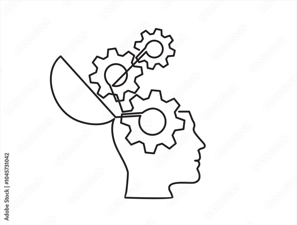 Fotografie Drawing human head with gears inside in one line