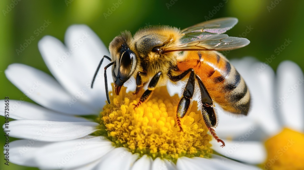 Honey bee collecting nectar from a flower, showcasing the origin of honey production, with space for text or educational content. Honey bee collecting nectar from a flower, showcasing the origin of honey production, with space for text or educational content.