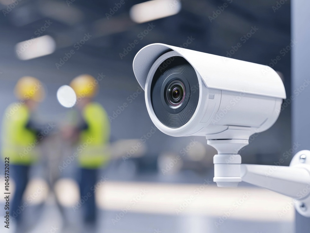 CCTV setup, technician installing camera, factory environment, digital rendering showcasing advanced surveillance solutions. CCTV setup, technician installing camera, factory environment, digital rendering showcasing advanced surveillance solutions.