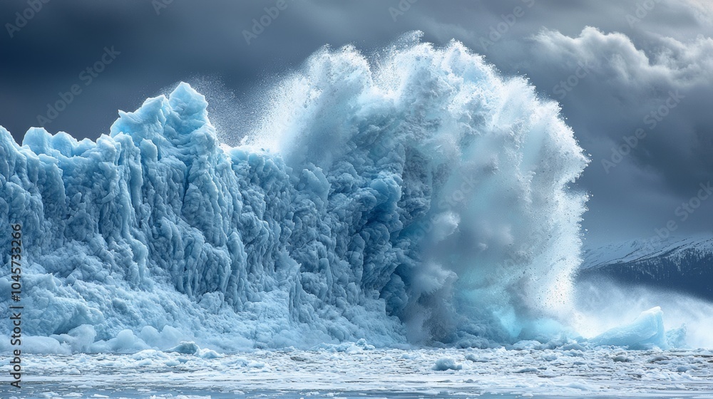 Dramatic Iceberg Wave Crashing in Glacier Lagoon Dramatic Iceberg Wave Crashing in Glacier Lagoon