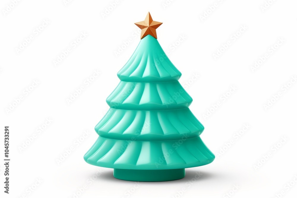 Minimalist turquoise christmas tree on a hill crafted from simple geometric shapes Minimalist turquoise christmas tree on a hill crafted from simple geometric shapes
