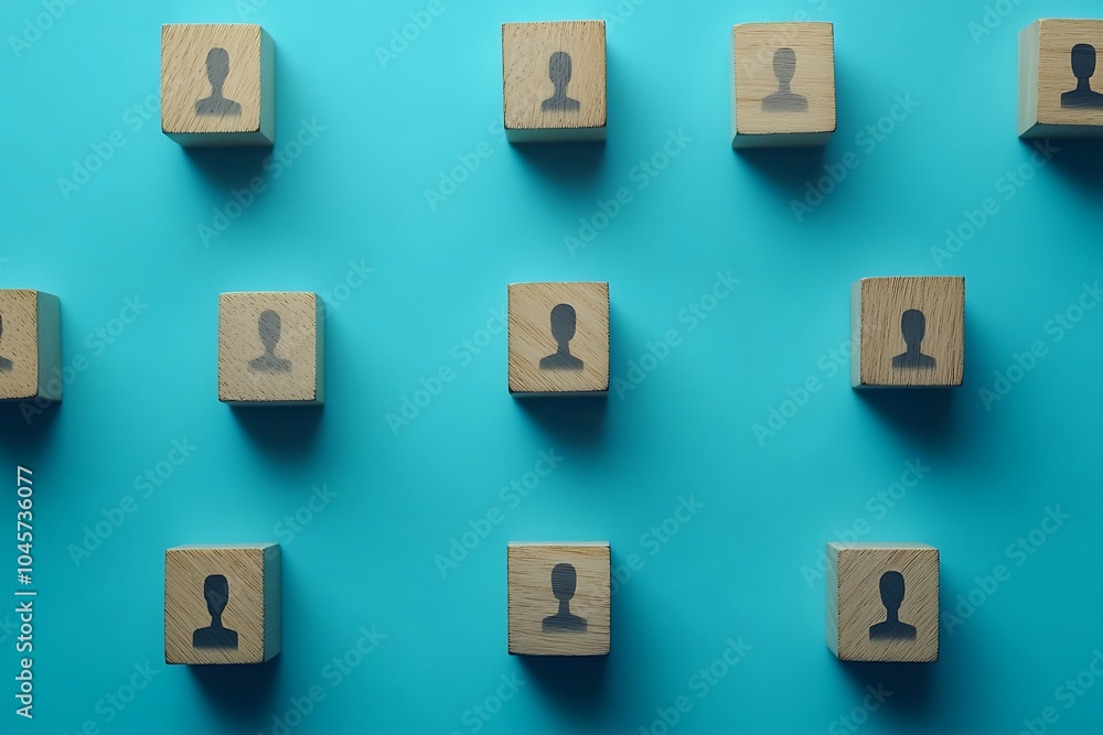 Obraz premium Individual Wooden Blocks in Spaced Pattern on Blue Background