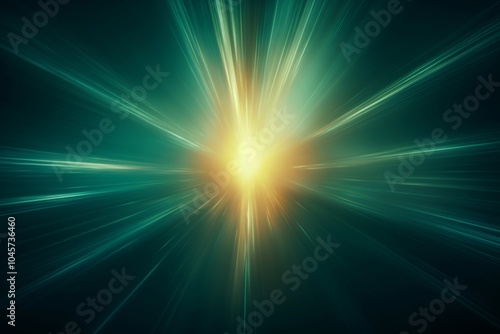 Abstract representation of sun flares with yellow and green lines on a deep blue background