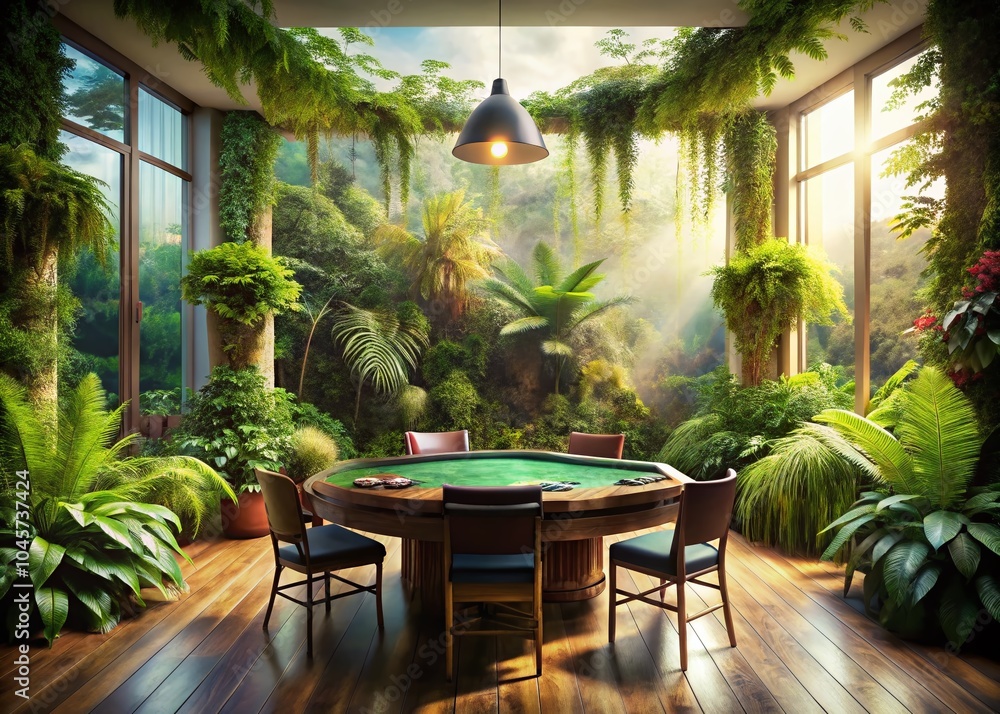 Fototapeta premium Green Room with Poker Table in Double Exposure Style for a Unique Atmosphere