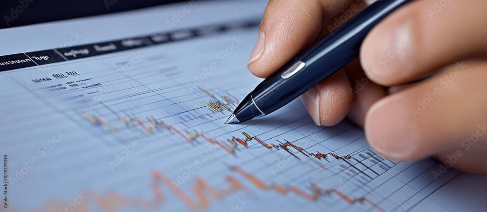 Closeup of a hand writing on a financial report with a pen. Closeup of a hand writing on a financial report with a pen.