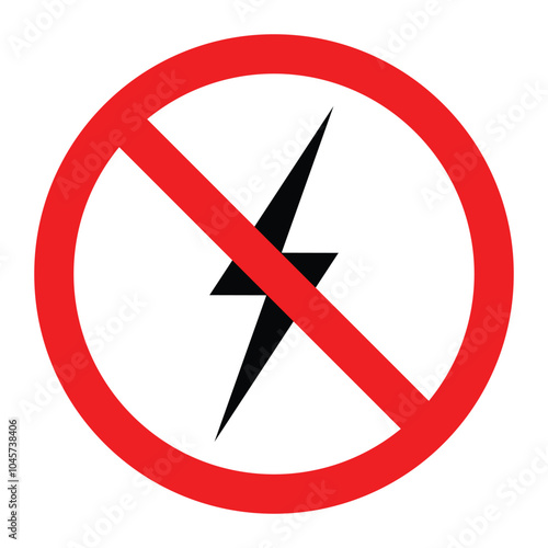 No lightning sign. Electricity and electrical energy are crossed out as a metaphor for a blackout or power outage. Vector illustration.