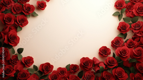 Elegant arrangement of red roses forming a decorative border, perfect for romantic designs, Valentine's Day, wedding invitations, and floral-themed projects for love and celebration. photo