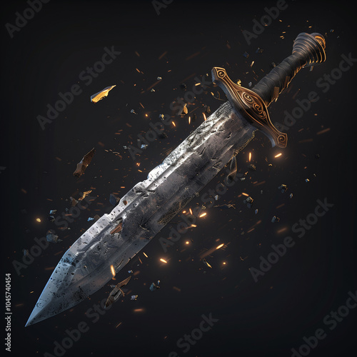 Wallpaper Mural Steel Sword with Glowing Sparks and Shattered Debris
 Torontodigital.ca