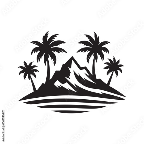 Palm Trees and Mountain Silhouette Vector Illustrations for Creative Projects