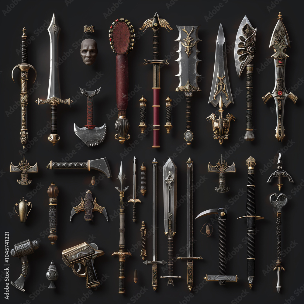 Fototapeta premium Extensive Collection of Fantasy Swords and Weapons 