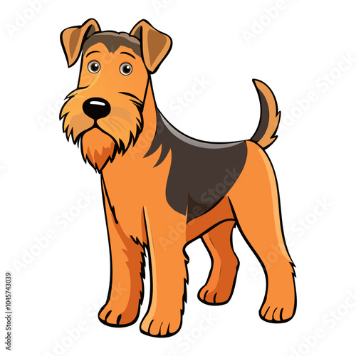 Airedale Terrier dog vector illustration isolated on white background in cartoon style.