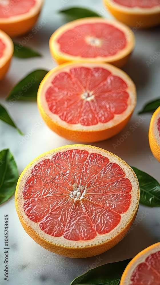 a beautifully sliced grapefruit displayed on a pristine white background showcasing its juicy texture and vibrant color evoking freshness and health in a striking composition a beautifully sliced grapefruit displayed on a pristine white background showcasing its juicy texture and vibrant color evoking freshness and health in a striking composition