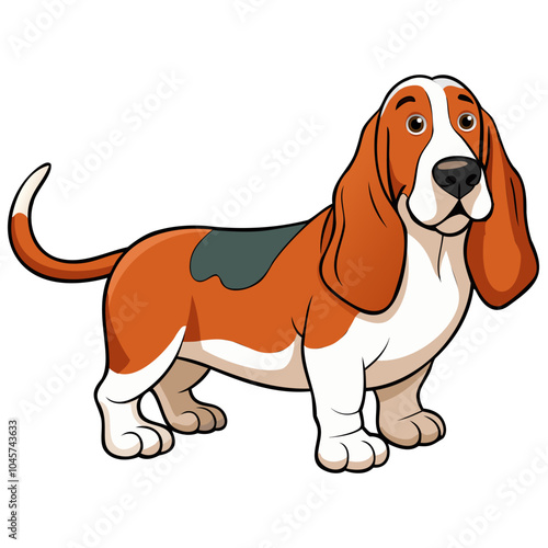 Basset Hound Dog breed vector illustration isolated on white background in cartoon style.