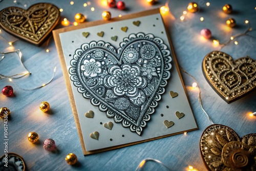 Hand Drawn Valentine's Day Greeting Card with Doodle Hearts - Romantic and Creative Design for Love Celebrations