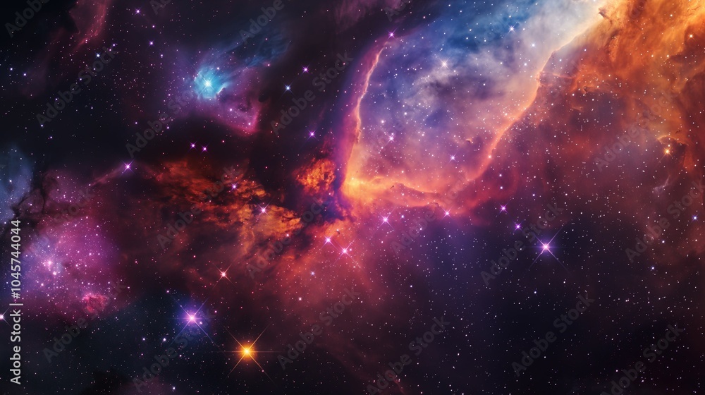 Obraz premium Vibrant Deep Space Nebula with Colorful Gas Clouds and Bright Stars in Cosmic Universe