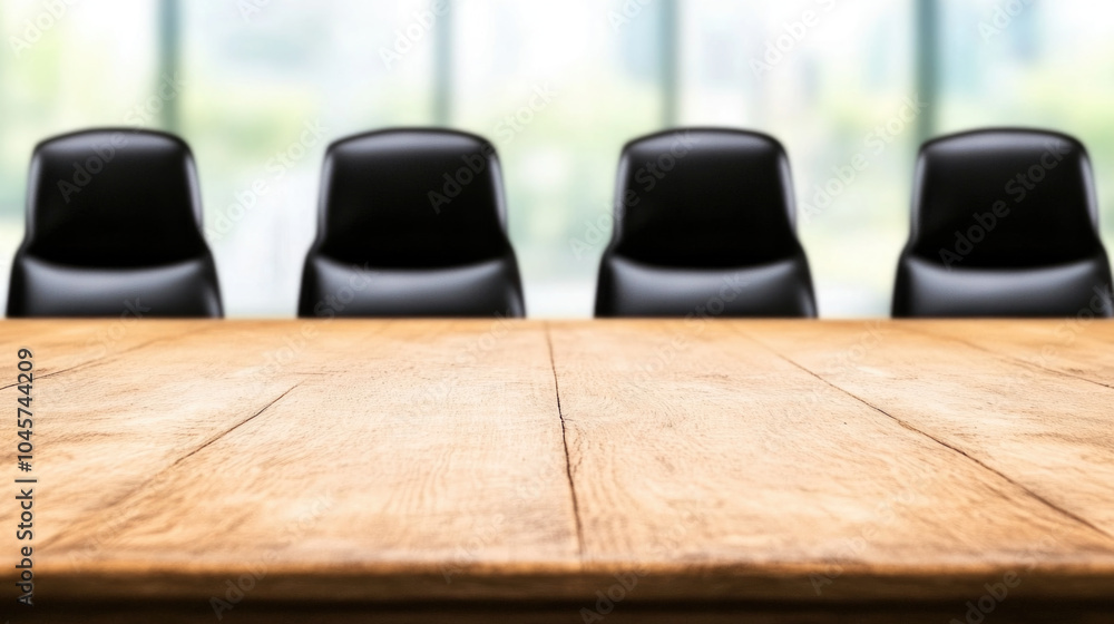 Empty conference room with wooden table and black chairs Empty conference room with wooden table and black chairs