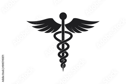 Caduceus health symbol Asclepius`s Wand icon black color vector art illustration.
