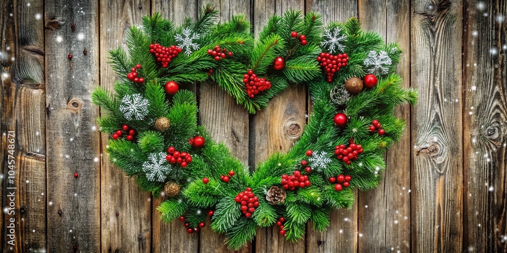 Fototapeta premium Heart-Shaped Christmas Wreath with Holly and Berries for Festive Decor